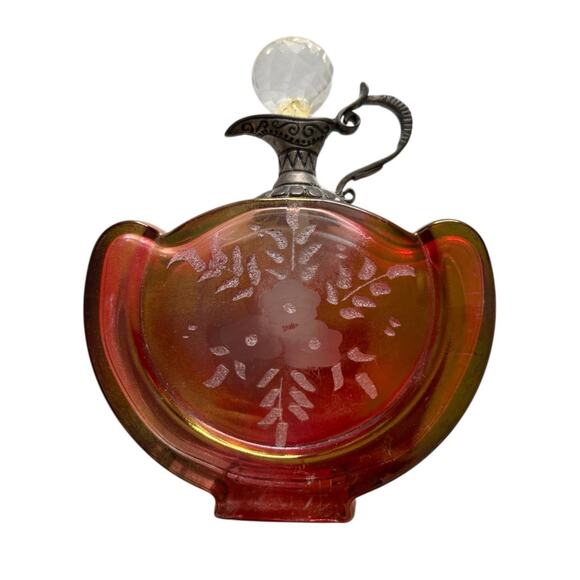 Cranberry Glass Cristallo E Argento Etched Italy Perfume Bottle Stopper Silver - Picture 1 of 11